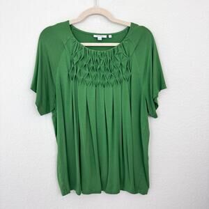 Chico's Womens T Shirt Top Size L Diamond Pleat Casual Flowy Classic Green